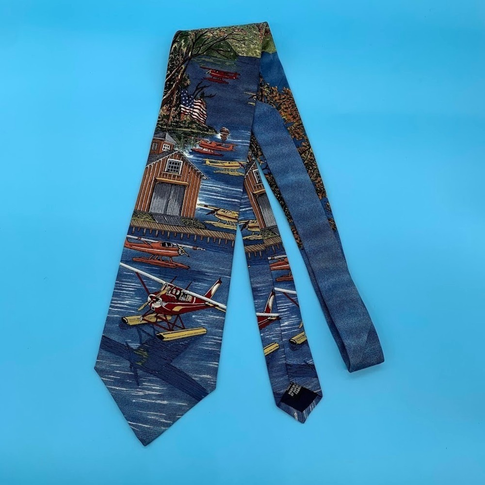 Vintage Americana Fly In At Loon Lake‎ Planes Men's Classic Silk Neck Tie